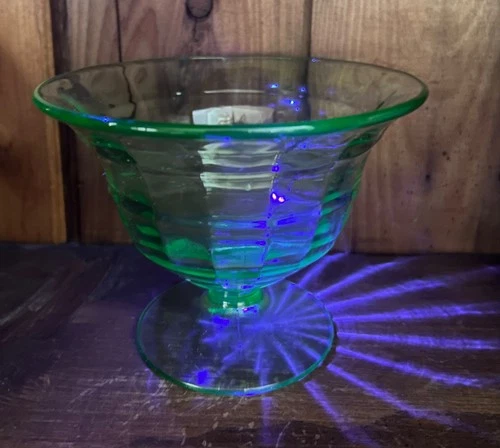 Anchor Hocking Block Optic Uranium/ Vaseline Glass Pedestal Candy Dish