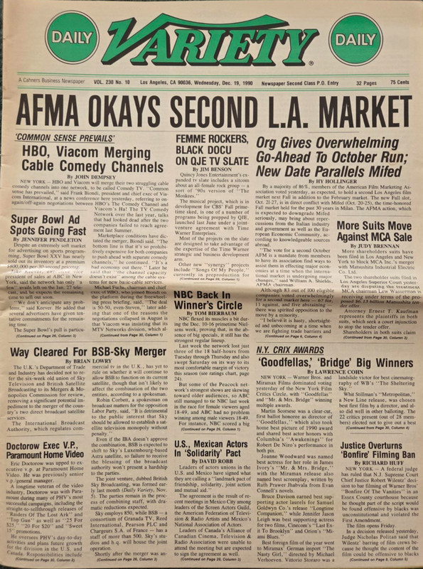 December 19, 1990 DAILY VARIETY MAGAZINE MOVIES & TV ISSUE