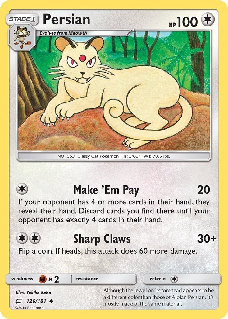 Persian (126/181) Uncommon NM SM9 SM - Team Up Pokemon TCG