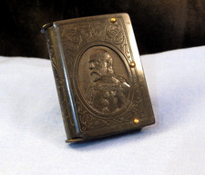 ANTIQUE VULCANITE BOOK VESTA CASE MATCHSAFE EDWARD VII ROYAL CREST SHAMROCKS BOX