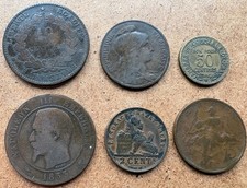 French Belgium coins, 1853-1911, mixed denomination, x6
