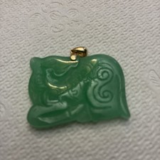 Beautiful Carved Jade 25mm x 22mm Pendant with a 14K Gold Bale XP-11