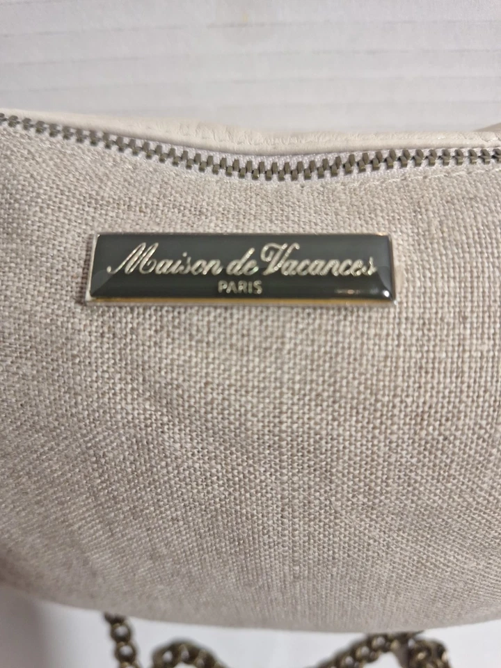 Bolso de Hombro Maison De Vacances 100% Cuero de Oveja y Lino París Francia "BISOUS" Foto 4 de 4