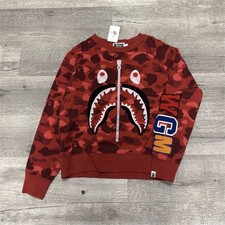 A Bathing Ape Bape Red Camouflage Shark Crewneck