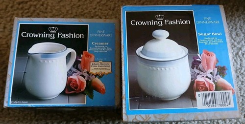 Crowning Fashion Johann Haviland Sugar Bowl & Lid & Creamer Set Blue Bouquet NEW - Picture 2 of 4
