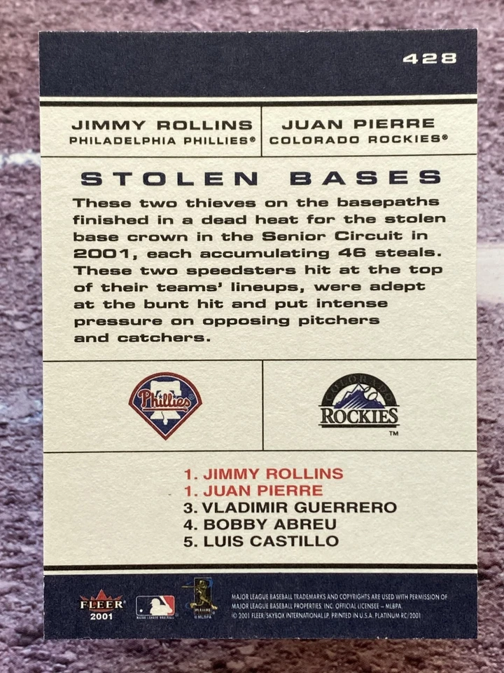2001 Fleer Platinum Chart Toppers Jimmy Rollins Juan Pierre #428 - Image 2 of 2