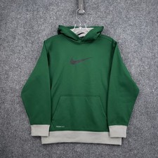 Nike Therma Fit Hoodie Boys L Large Green Pullover Sweatshirt Athletic Swoosh