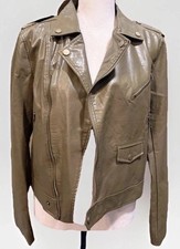 Listicle Women's Army Green Faux Leather Fashion Moto Jacket Zip Pockets M NWT