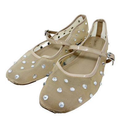 Open Edit Desi Mary Jane Flats Nude Mesh Rhinestone Ballet Shoes Womens Size 9