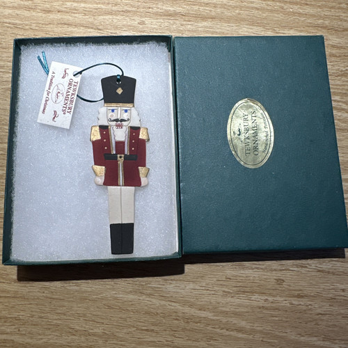 Tewksbury Ornaments - Nutcracker Soldier In Box Clay Christmas Tree Flat