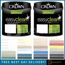 CROWN EASY CLEAN MATT EMULSION PAINT 2.5L WALLS CEILINGS WOOD METAL ALL COLOURS