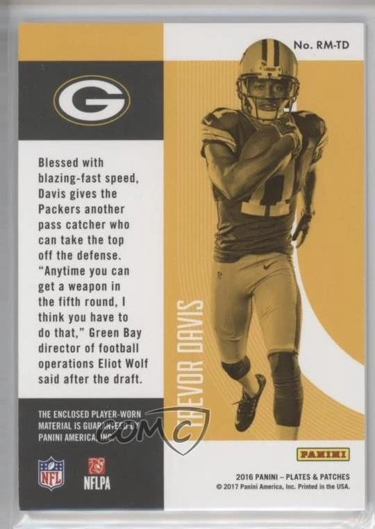 2016 Panini Plates & Patches Rookie Materials /75 Trevor Davis #RM-TD RC - Image 2 of 2