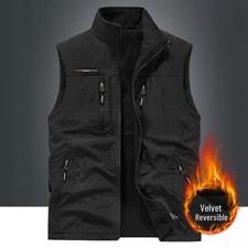 Mens Sleeveless Zip Up Coat Grandpa Hiking Fishing Solid Pocket Vest Jacket