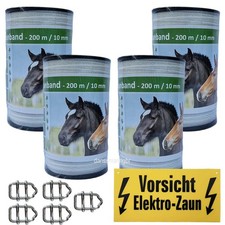 Weidezaunband 10 mm  4 Niro +5 Verbinder+1 Warnschild  800 Meter weiss