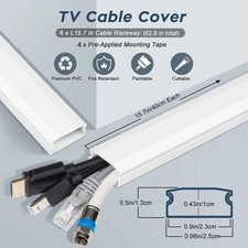4PCS 62.8in Cable Cover Wall White Paintable Cord Hider Kit TV Wire Management U