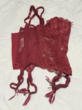 Vintage 90s Victorias Secret Gold Label Red Lace Garter Corset Bustier 34C 4209