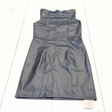 SheIn Dress Womens L Black Strapless Faux Leather Bodycon Short Party Mini