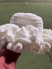 Crochet Ruffle Bucket Hat Handmade Girls White New