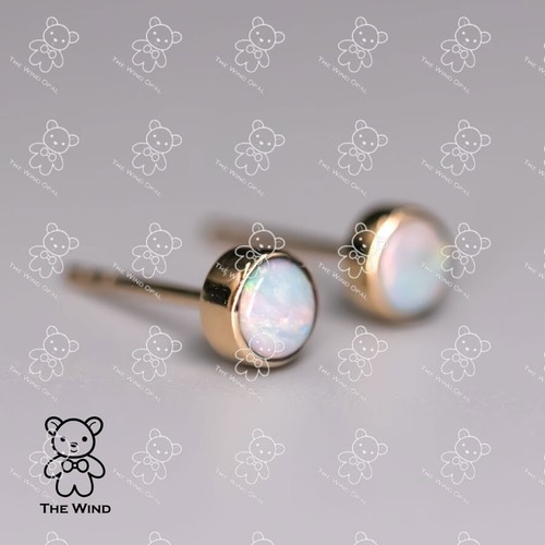 Minimalistische australische massive Opal runde Ohrstecker 18K Gelbgold - Bild 2 von 19