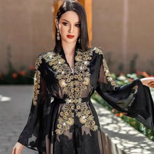 Evening Open Kaftan Women Muslim Long Dress Set Embroidery Kimono Muslim Robe