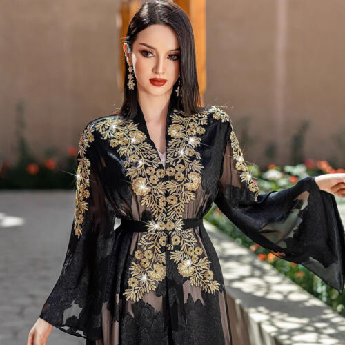 Conjuntos Maxi Vestido Largo Cárdigan Abaya Abierto Mujeres Musulmanas 2 Piezas Vestido Caftán Dubai - Imagen 2 de 25