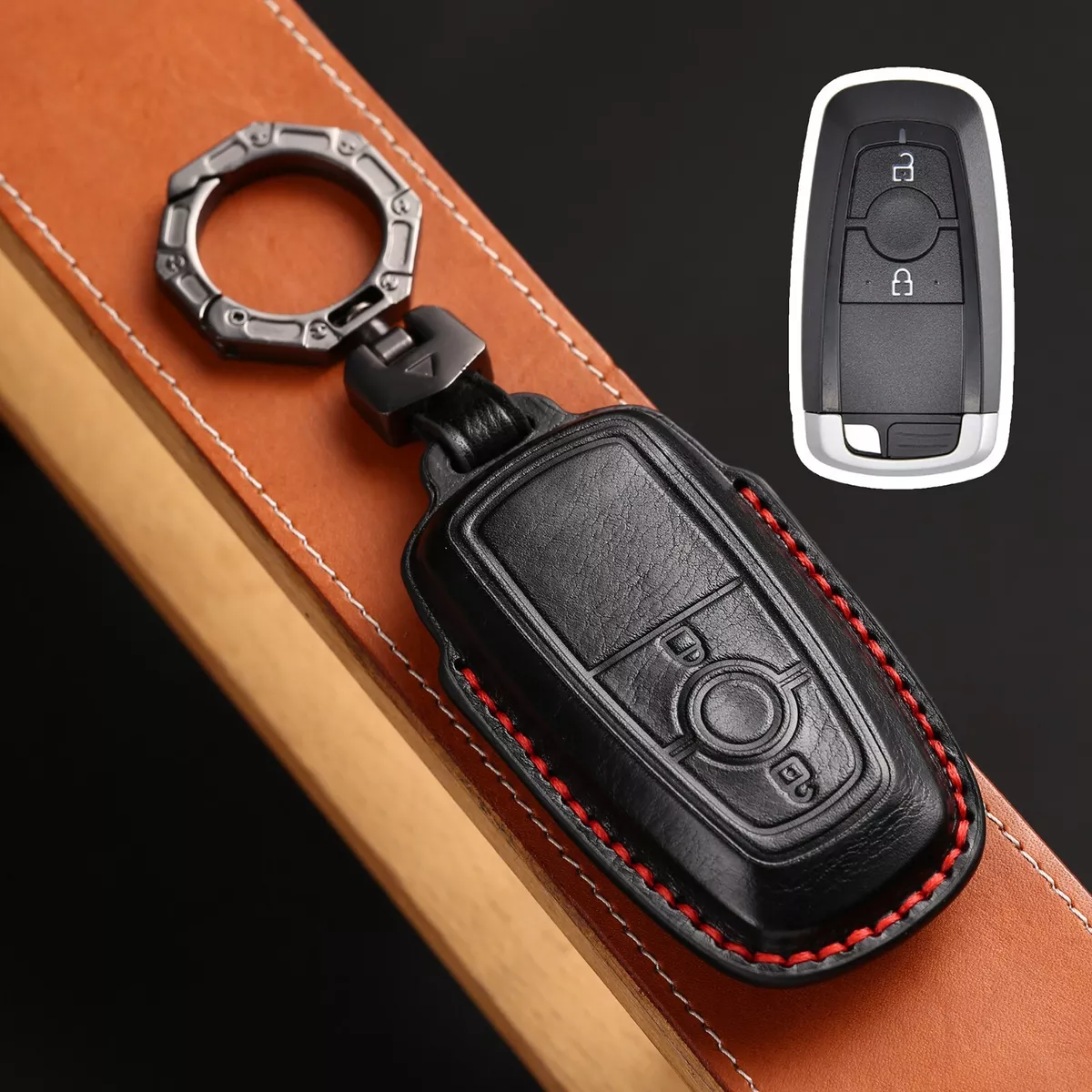 Leather Car Remote Key Fob Cover Case For Ford Next Gen Ranger 2022/2023  Black