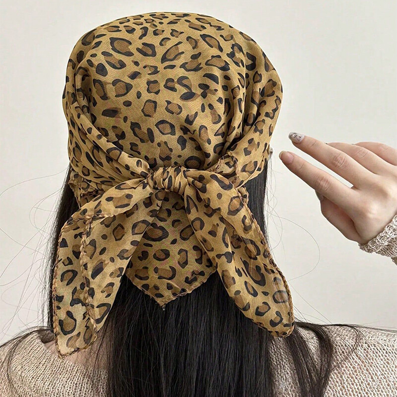 Ubuy Neck Scarf Silk Square Head Scarf Retro Leopard Print Satin