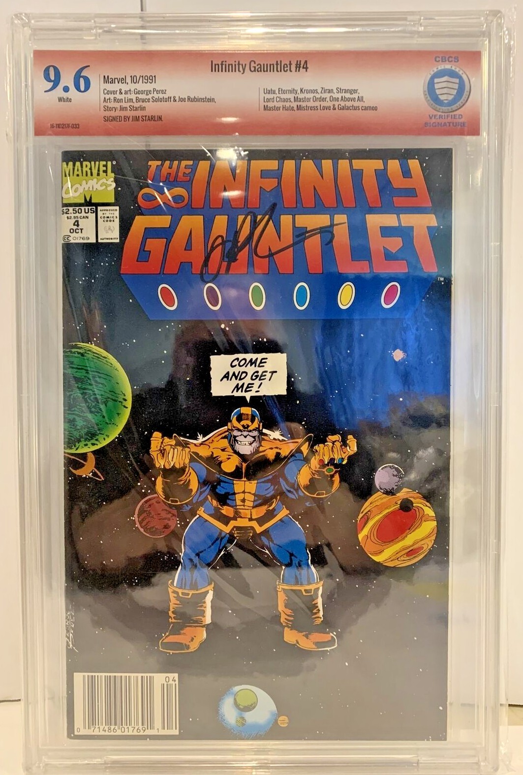 Infinity Gauntlet #4 CGC 9.6 SS Jim STARLIN SIGNED THANOS Early ...