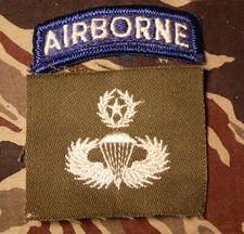 Antiguo blanco OD tela maestro paracaidista saltar alas insignia + pestaña aerotransportada paracaídas