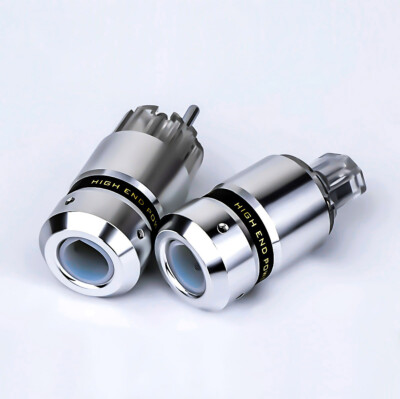 Pair HiFi EU Schuko Power Plug Rhodium Plated AC IEC C13 C15 Aluminum Connector
