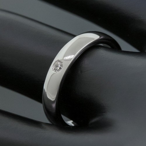 Anillo de banda de boda Tiffany & Co. Lucida 4 mm talla 6,75 - 1 diamante PT950 platino - Imagen 2 de 6