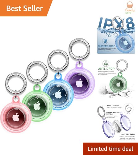 Lot de 4 supports AirTag étanches - Étui en silicone résistant aux rayures avec porte-clés