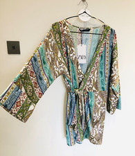 Zara Khaki Multicoloured Patchwork Crossover Playsuit Size XS New Bloggers Fave