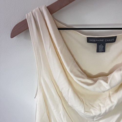 Josephine Chaus Top donna panna beige blusa collo cappuccio maglia senza maniche - piccolo - Foto 3 di 5