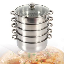 LARGE 28CM 5 TIER STAINLESS STEEL STEAM COOKER STEAMER PAN COOK FOOD VEG POT UK