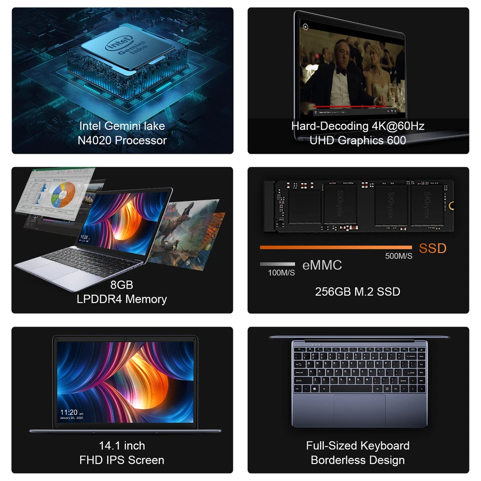 CHUWI- 13.3" Laptop - Intel Celeron 2.8GH- 8GB Memory - 256GB SSD-HDMI Gray - Image 3 of 4