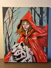 Original acrylic pencil 10x8 canvas "Little Red Ridinghood" Limited 1/1 signed