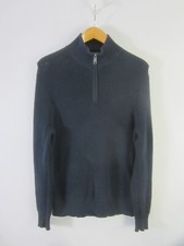 Vtg J. Crew Mens Medium Navy Blue LS Cotton Waffle Weave 1/4 Zip Henley Sweater
