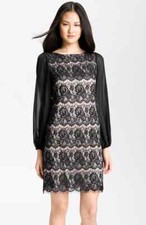 Eliza J womens Sheer Long sleeve lace  dress back zip black tan sz 4