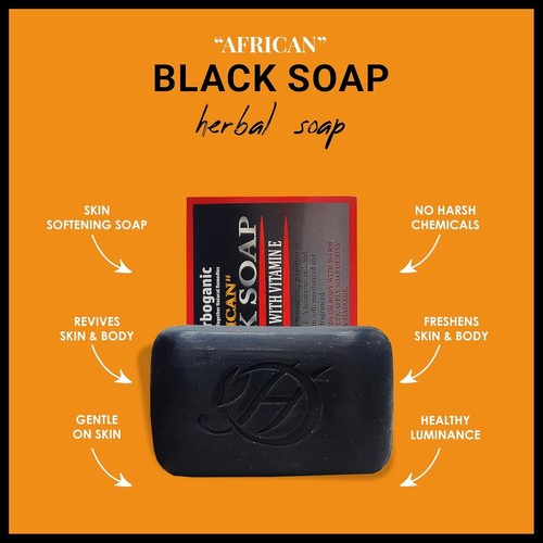 HERBOGANIC African Black Soap with Cocoa Butter-Nourishing & Moisturizing-5 oz - Picture 2 of 7