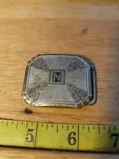 VINTAGE ART DECO BELT BUCKLE SILVER PLATED MONO N 13