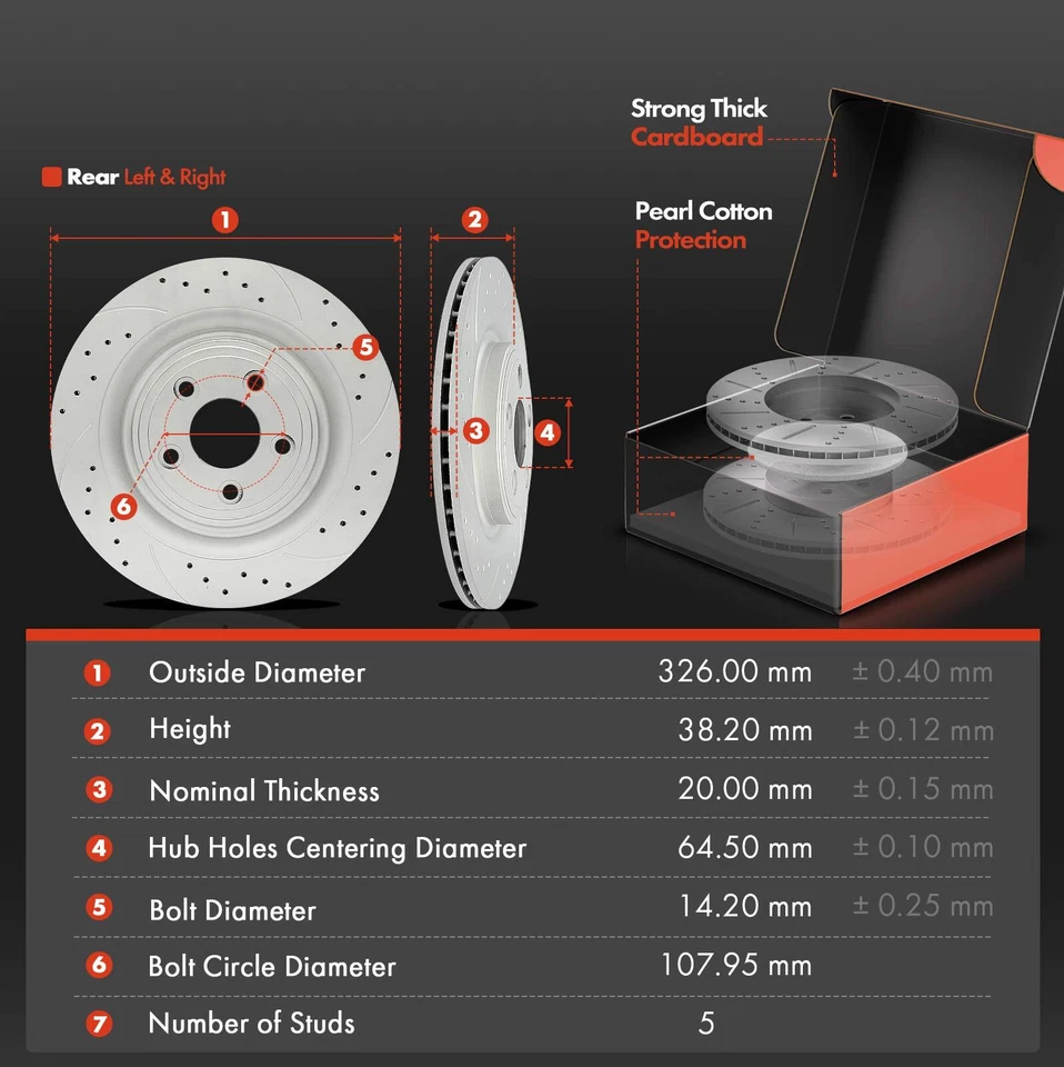 Задние перфорированные тормозные диски и керамические тормозные колодки для Jaguar S-Type XF XJ XJ8 XJR XK - Изображение 2 из 4