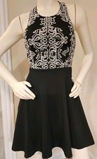 Speechless Sleeveless Fit  Flare Black Party Dress Floral Accents NOTE FLAWS