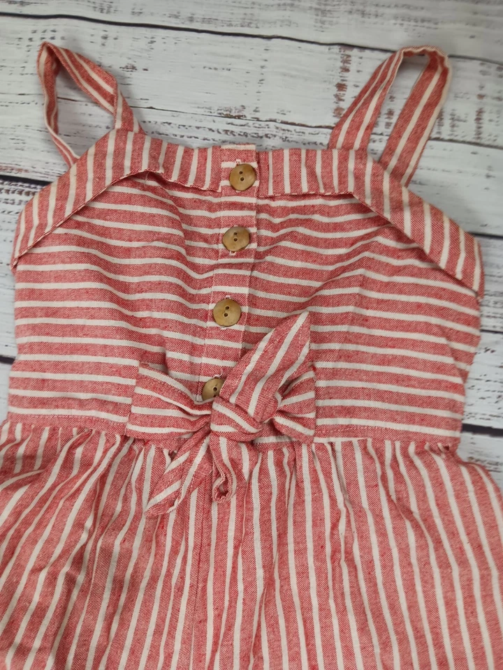 Mono SEQUIN HEARTS Niñas Mediano Rojo/Blanco Rayas Botón Corbata Frontal Lino  Foto 4 de 4