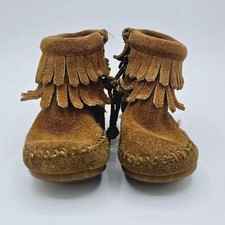 Minnetownka Baby Moccasins Gripper Bottoms Size 2 Leather Fringed Zip