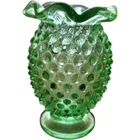 Fenton Hobnail Green 8-Point Crimped Cupped Miniature Vase