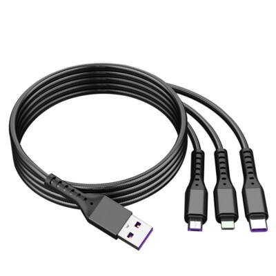 4ft USB 65W Braided Cable Multi-Function 3-IN-1 for Iphone + Type C + Micro USB!