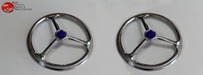 Custom Headlight 5 3/4" Lucas Tri Bar Blue Dot Dual Lamp Trim Covers Pair Chevy