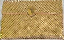 Vintage Signed WHITING DAVIS Gold Tone Small Mesh Evening Clutch With Mirror