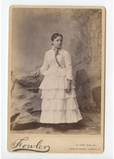 CAB CARD PHOTO LADY W/ TIER DRESS FROM LANCASTER, PA, BY FOWLER